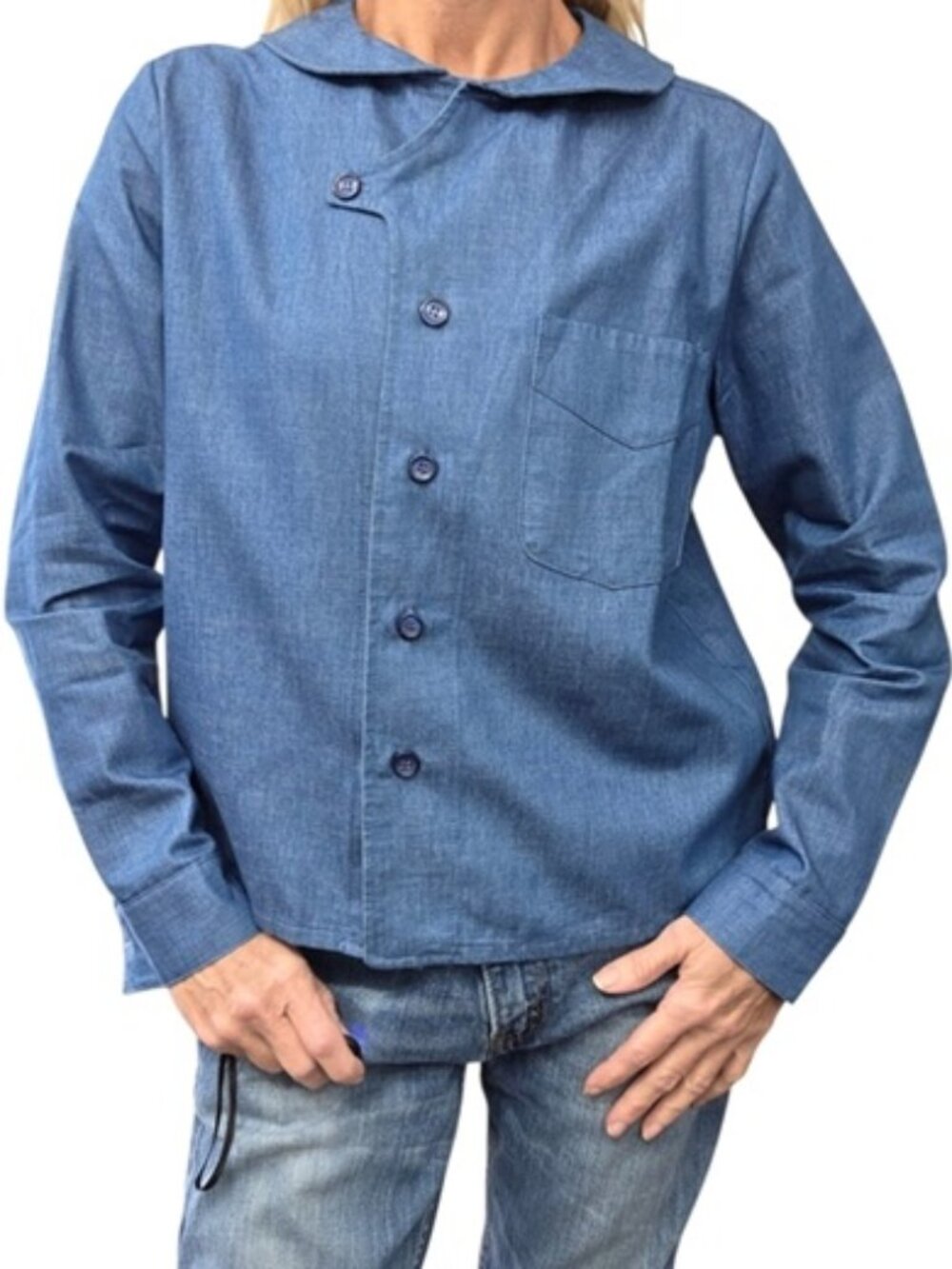 Anthropologie Pepaloves Cotton Chambray Cropped Button Down Shirt XS